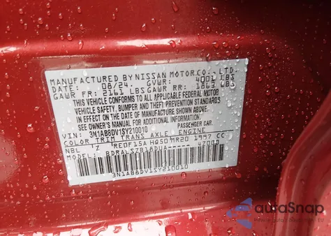 2025 Nissan Sentra Sr from USA, damaged, VIN 3N1AB8DV1SY210010